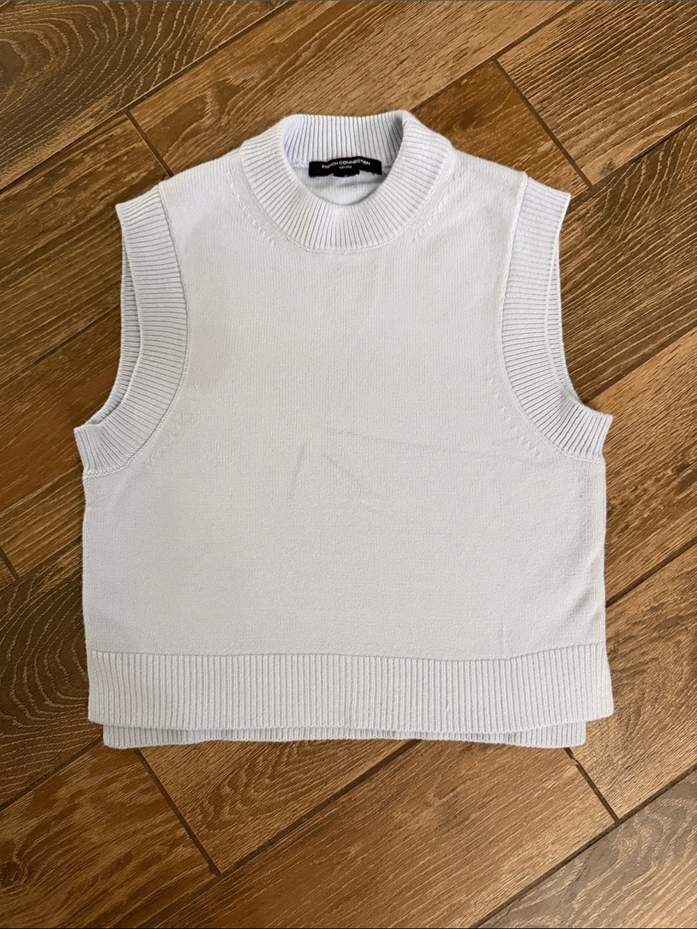 French Connection Light Blue Sleeveless Mock Neck Knit Vest - Small